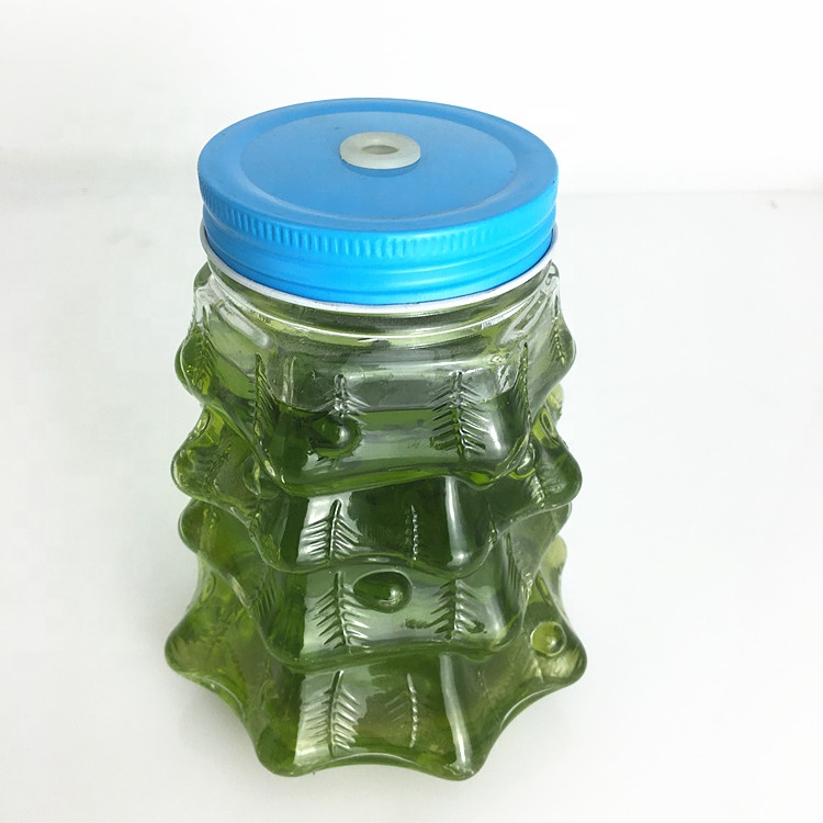 Christmas tree shaped glass mason jar juice drinking bottle 660ml 20oz