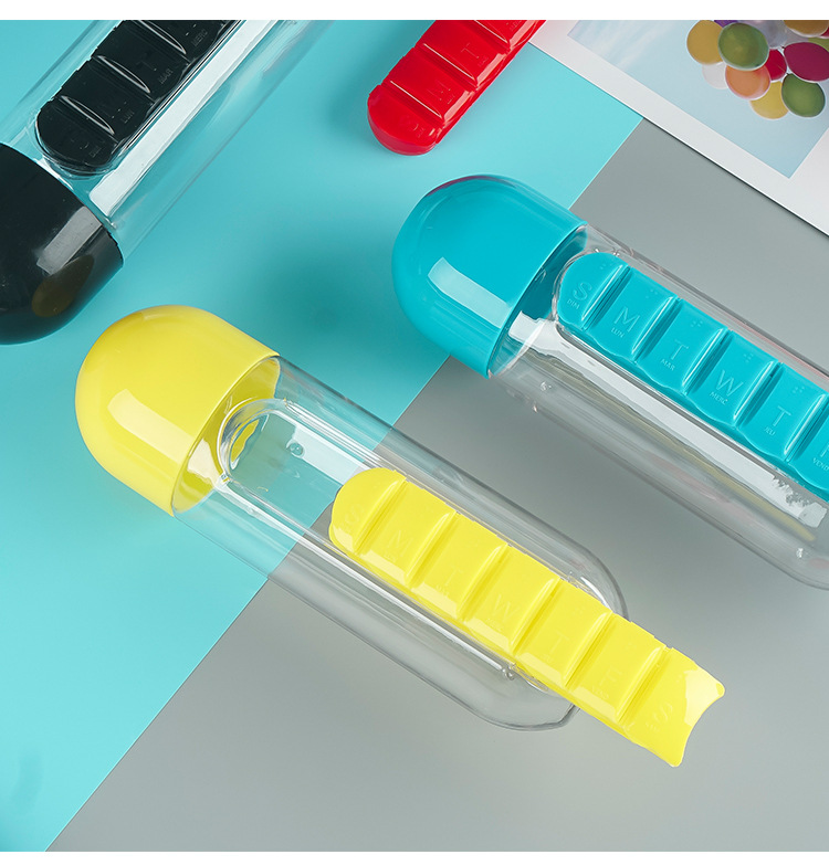 Chrt 2020 New Design 600ml Portable plastic coffee milk water bottle With Pill Box