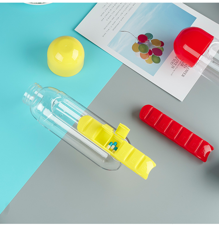 Chrt 2020 New Design 600ml Portable plastic coffee milk water bottle With Pill Box