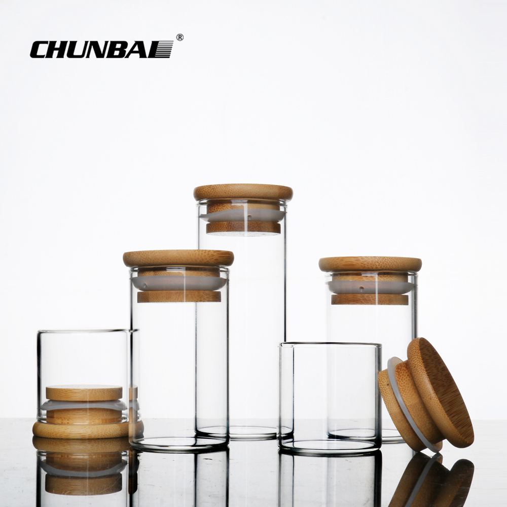 Chunbai 1oz 2oz 3oz 4oz 5oz 6oz CBD glass jar containers bamboo cream jar frosted glass jar with bamboo lid free sample