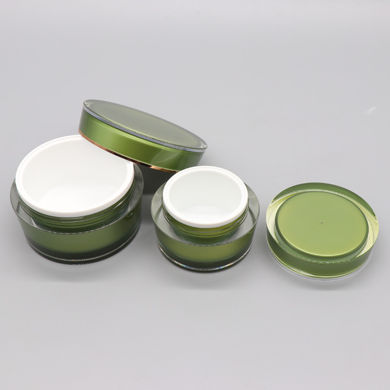Circular Truncated Cone-shaped Wholesale Empty Acrylic 50ml Green Face Cream Jar 30g