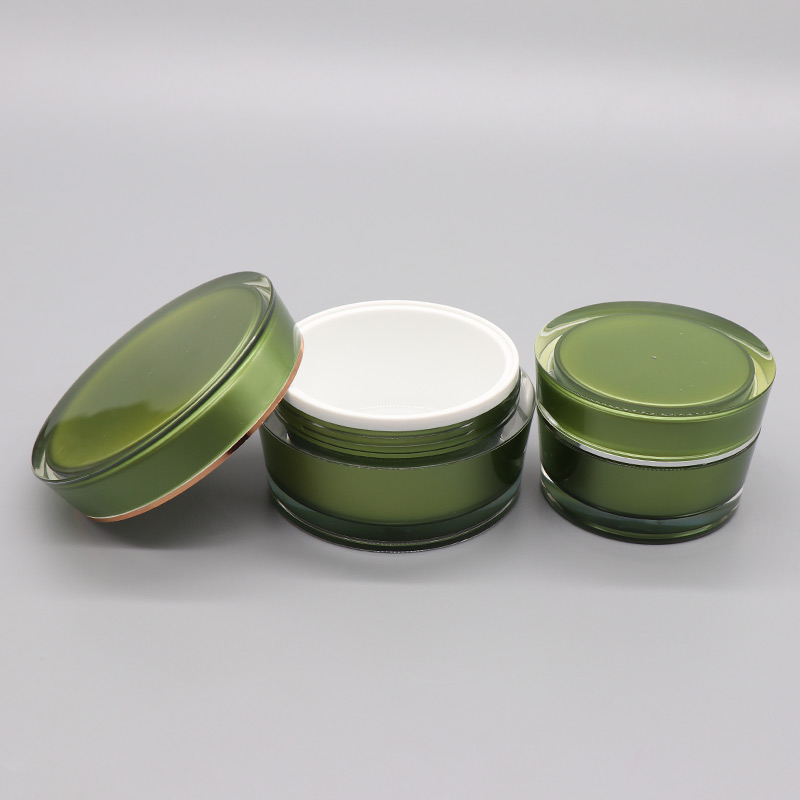 Circular Truncated Cone-shaped Wholesale Empty Acrylic 50ml Green Face Cream Jar 30g