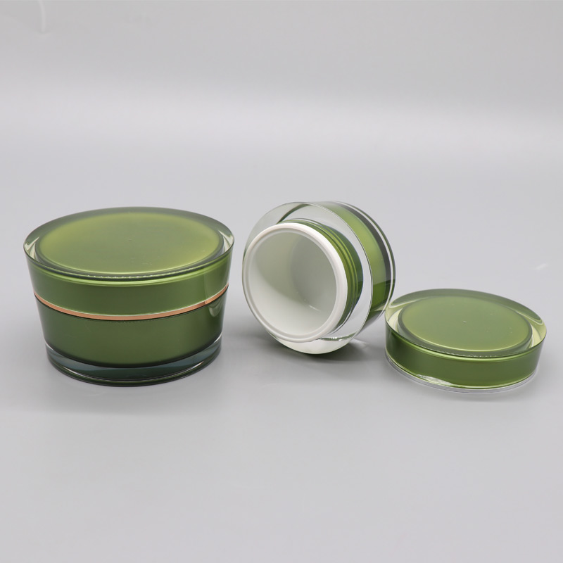 Circular Truncated Cone-shaped Wholesale Empty Acrylic 50ml Green Face Cream Jar 30g