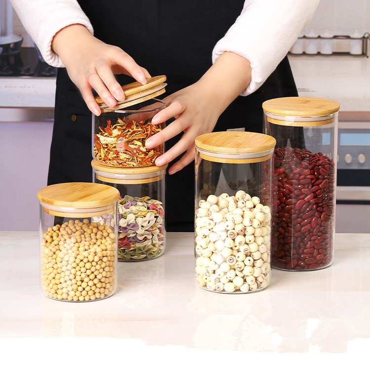 City Life Hot Sale Seal Lid Leakproof Rubber Ring Keep Food Dry Freshness Glass Wooden Lid Flour Sugar Candy Bamboo Spice Jars