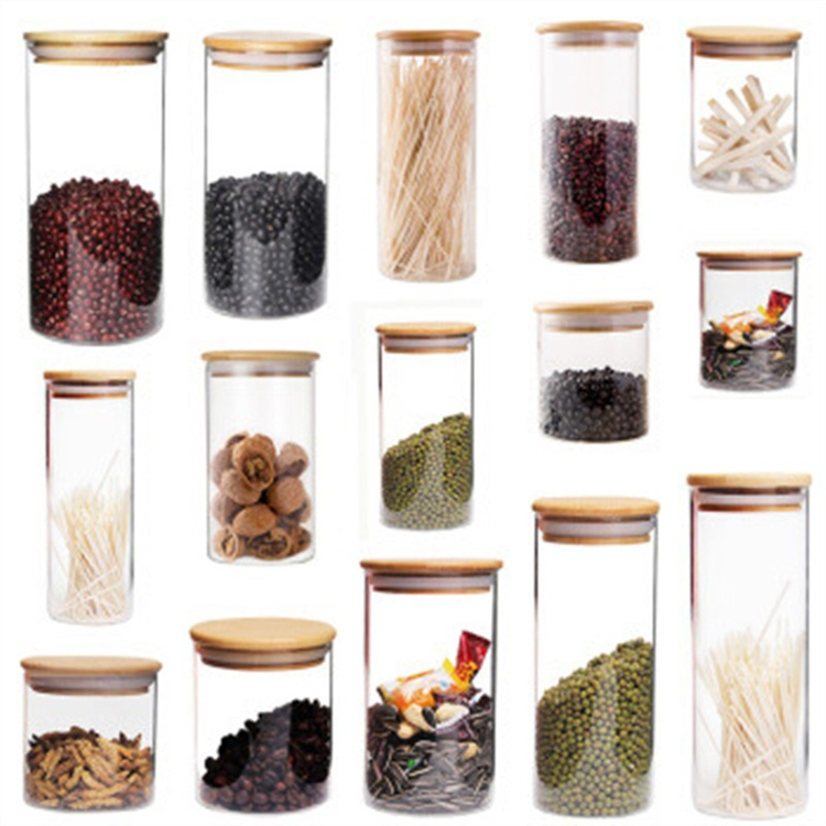 City Life Hot Sale Seal Lid Leakproof Rubber Ring Keep Food Dry Freshness Glass Wooden Lid Flour Sugar Candy Bamboo Spice Jars