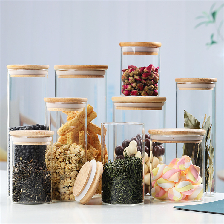 City Life Hot Sale Seal Lid Leakproof Rubber Ring Keep Food Dry Freshness Glass Wooden Lid Flour Sugar Candy Bamboo Spice Jars