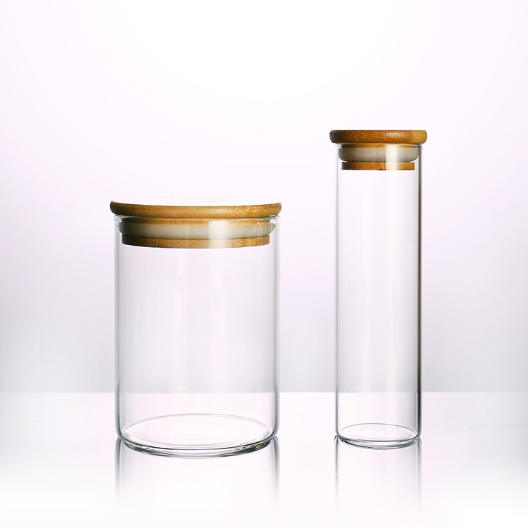 City Life Hot Sale Seal Lid Leakproof Rubber Ring Keep Food Dry Freshness Glass Wooden Lid Flour Sugar Candy Bamboo Spice Jars