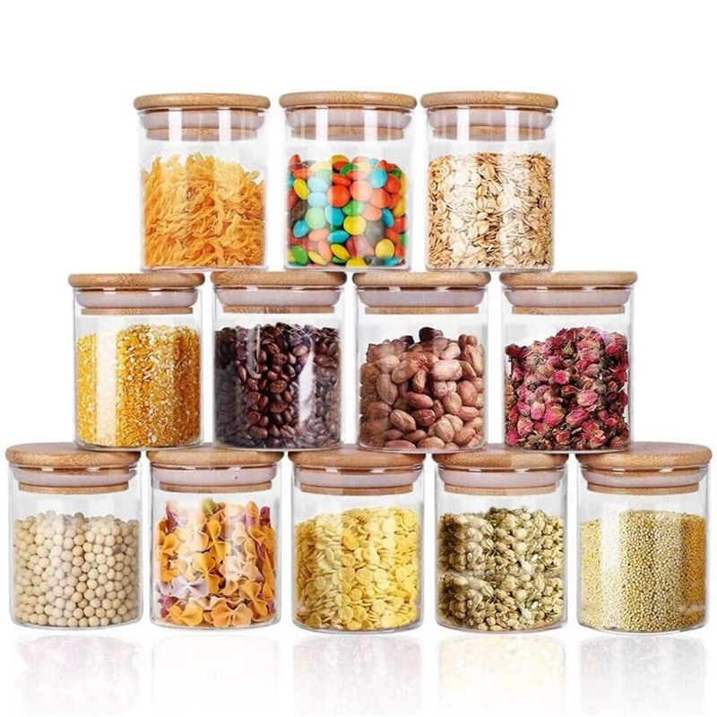 Citylife mini Silicone Ring food containers empty 3oz glass jars containers canister bamboo lid 500ml