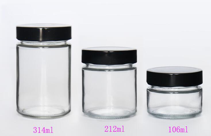 Class Container Manufacturer Wholesale 106ml 212ml 314ml 580ml Round Glass Food Storage Jars For Honey With Metal Deep Lid
