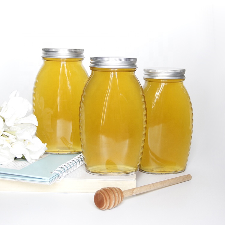 Classic 16oz Queenline Glass Honey Jar With Screw Lid And Honey Dipper Wholesale