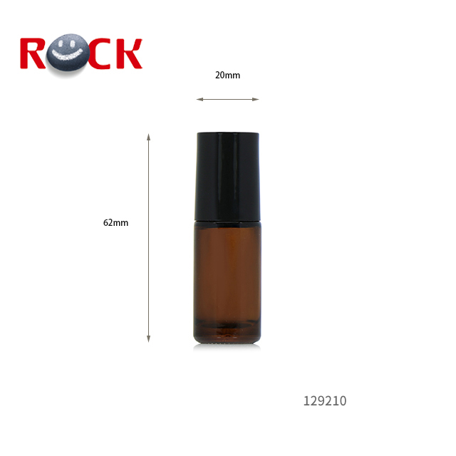 Classic 5ml Amber Glass Empty Roll On Bottle With Gemstone Ball and Black Plastic Cap