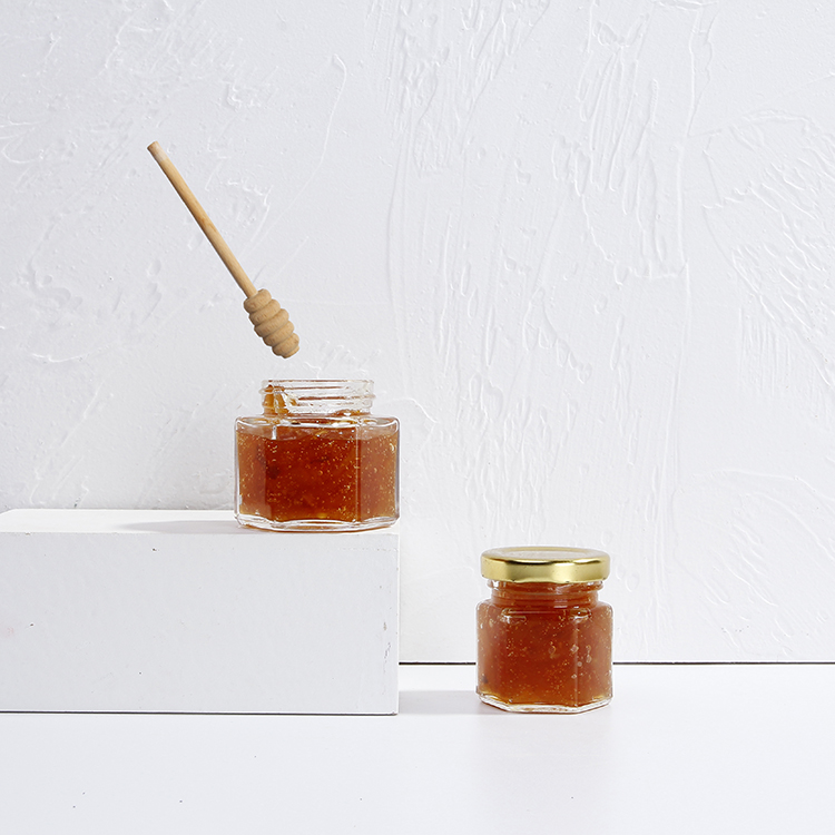Classic Hexagon Glass Honey Jar For Pickles Jam Jelly Jars With Tinplate Metal Lid For Food Storage