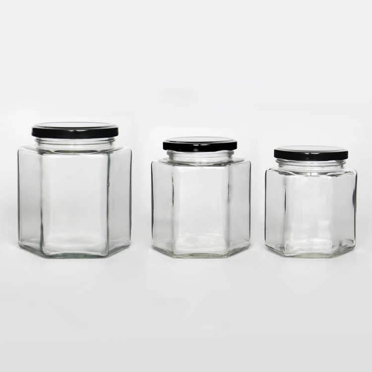 Classic Hexagon Glass Honey Jar For Pickles Jam Jelly Jars With Tinplate Metal Lid For Food Storage