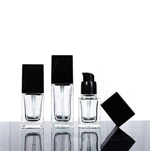 Classic Hot Sale 30ml Square Clear Empty Serum Lotion Foundation Glass Bottle With Black Pump