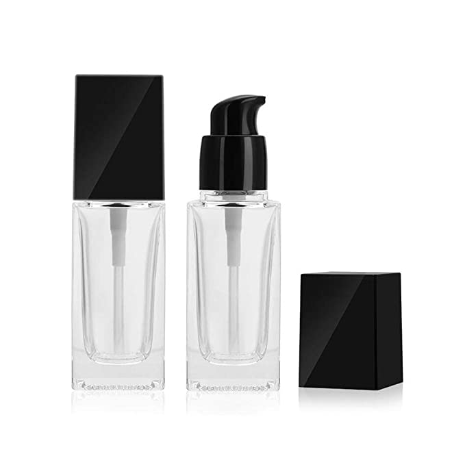 Classic Hot Sale 30ml Square Clear Empty Serum Lotion Foundation Glass Bottle With Black Pump