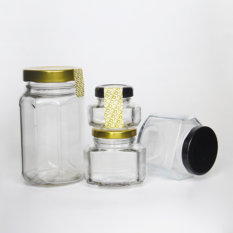 Classic Jam Jelly Honey Sauce Cream Glass Jars180ml 270ml 380ml Recycled Oval Hex Glass Sorage Jars In Bulk