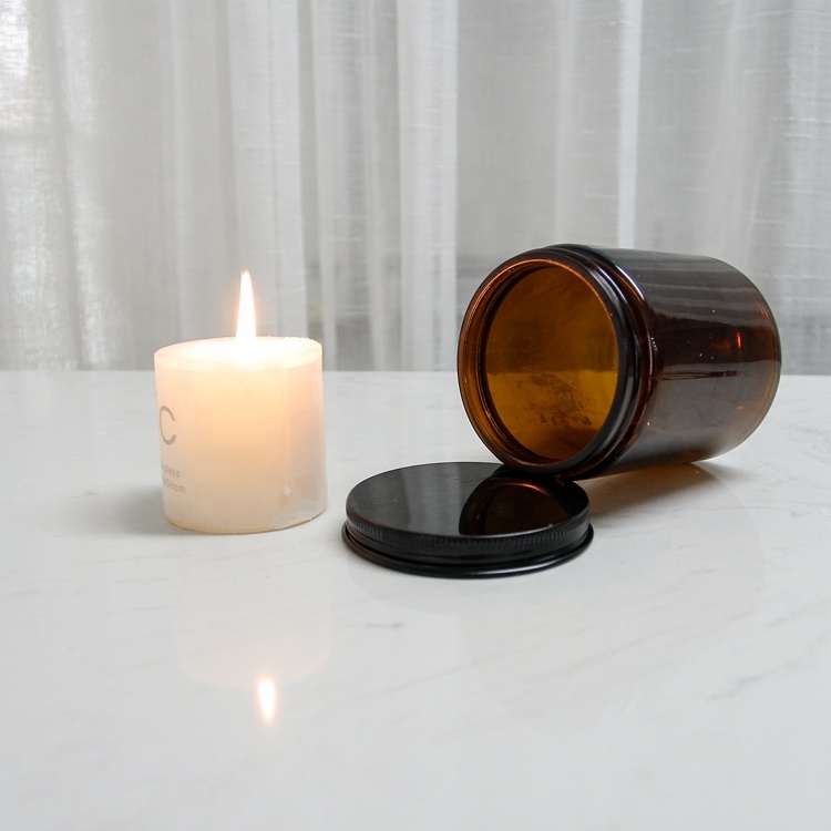 Classic Round Amber Colour Glass Candle Jars open mouth Incense candle use High Quality and Cosmetic Available