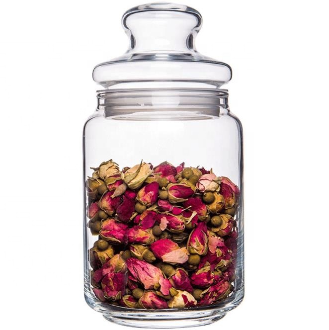 Classic clear food storage glass jar with glass lid glass bottle 350ml 500ml 660ml  800ml 1000ml 1300ml for tea nut candies