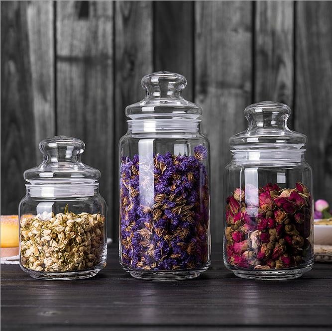 Classic clear food storage glass jar with glass lid glass bottle 350ml 500ml 660ml 800ml 1000ml 1300ml for tea nut candies