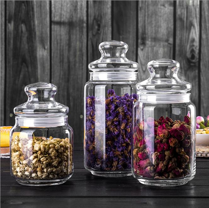 Classic clear food storage glass jar with glass lid glass bottle 350ml 500ml 660ml 800ml 1000ml 1300ml for tea nut candies