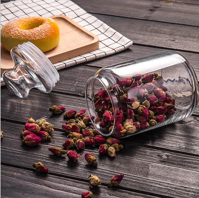 Classic clear food storage glass jar with glass lid glass bottle 350ml 500ml 660ml 800ml 1000ml 1300ml for tea nut candies