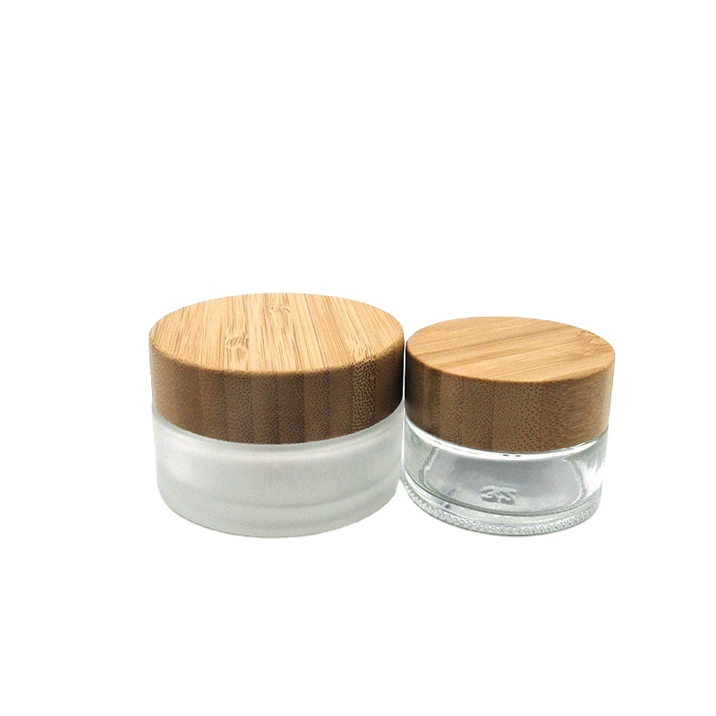 Classic cosmetic frosted glass cream jar with bamboo wood lid 30g 50g 100g