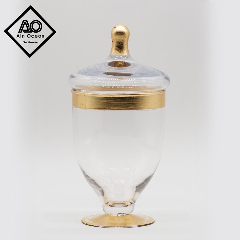 Classic design glass candy jar with gold foil decoration