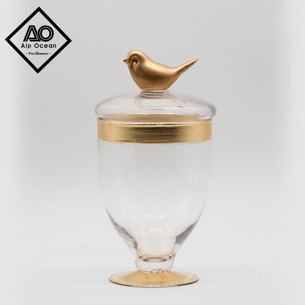Classic design glass candy jar with gold foil decoration