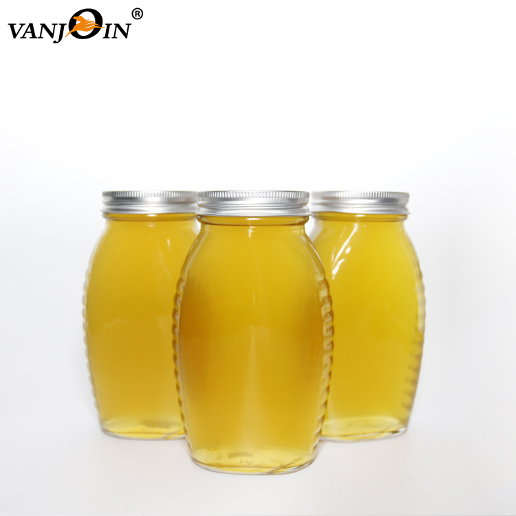 Classic180ml 330ml 660ml Customizing Glass Honey Jar with Spoon Jelly Jam Unique Round Jar with Screw Lid and wooden Roller