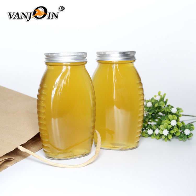 Classic180ml 330ml 660ml Customizing Glass Honey Jar with Spoon Jelly Jam Unique Round Jar with Screw Lid and wooden Roller