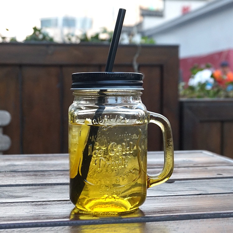 Classical 500ml glass juice mason jar and bottle with tin lid and straw clear glass bottle