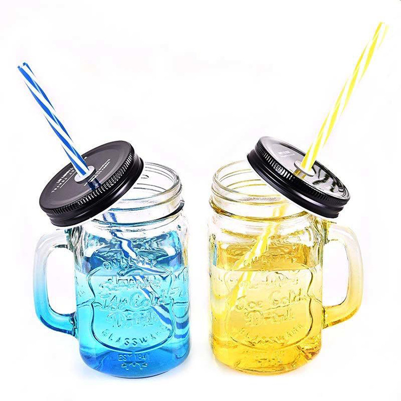 Classical 500ml glass juice mason jar and bottle with tin lid and straw clear glass bottle