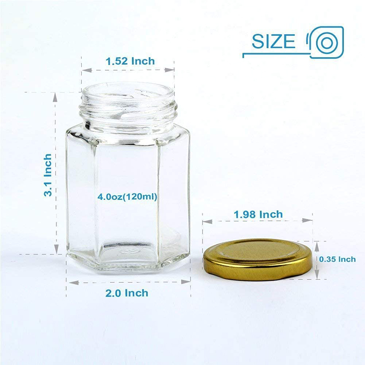 Classical Design Free Sample 45ml 100ml 180ml 280ml 380ml 500ml 730ml Hexagonal Honey Glass Jar Jam Bottle With Iron Lid