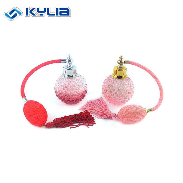 Classical Fashion Color Fabric Air Gas Pump Bulb Spray Atomizer, 100ml Empty Glass Perfume Bottle