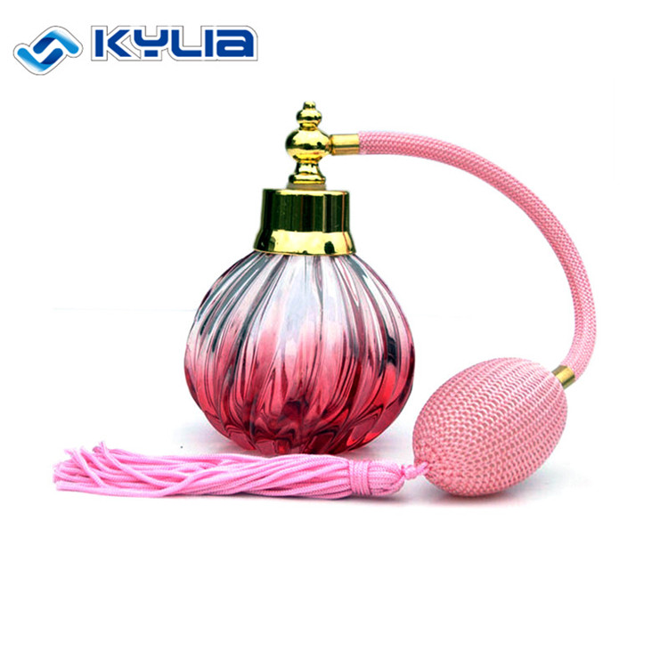 Classical Fashion Color Fabric Air Gas Pump Bulb Spray Atomizer, 100ml Empty Glass Perfume Bottle