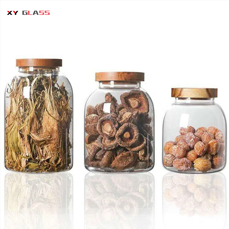 Classical Various Capacity Wooden Lid Borosilicate Thermo Proof Glass Jar