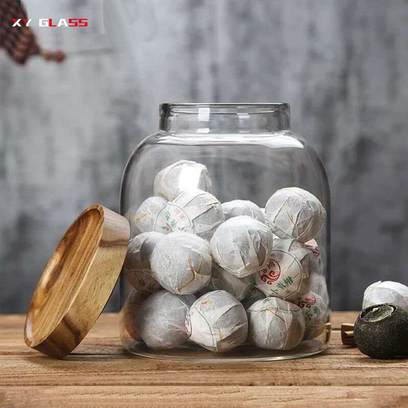 Classical Various Capacity Wooden Lid Borosilicate Thermo Proof Glass Jar