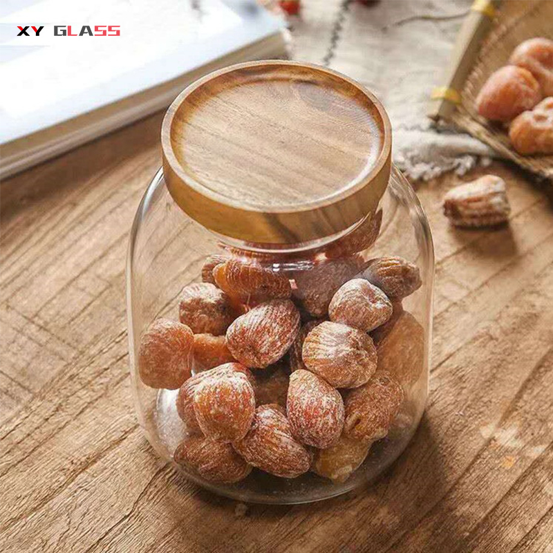 Classical Various Capacity Wooden Lid Borosilicate Thermo Proof Glass Jar