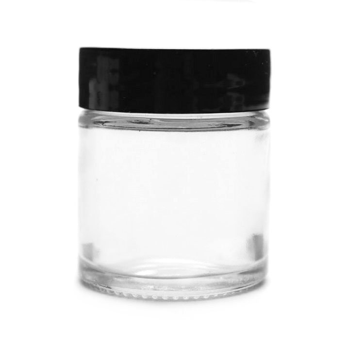 Clear, 1 oz, Round Glass Jars, with Inner Liners and black Lids