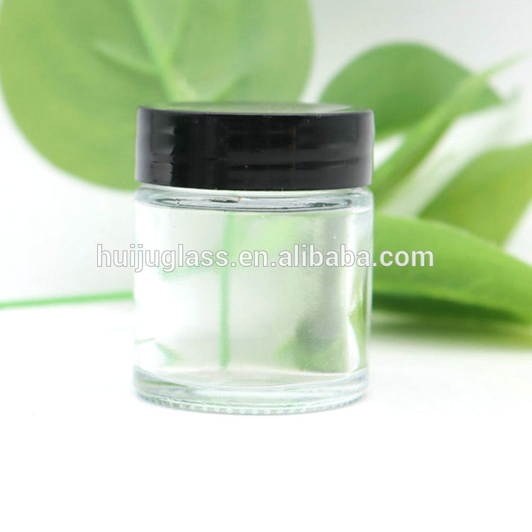 Clear, 1 oz, Round Glass Jars, with Inner Liners and black Lids
