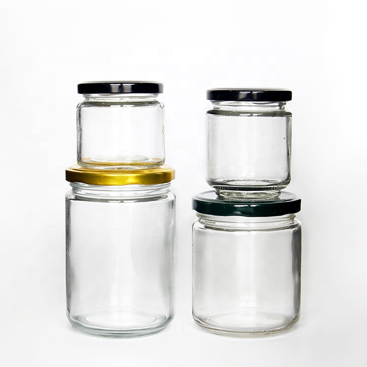 Clear 100ml 195ml  350ml 500ml Round Glass Pickles Jar With Metal Closure For Food Jam Sauce
