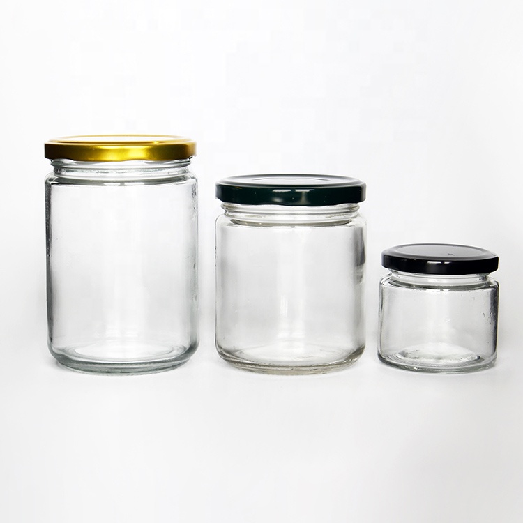Clear 100ml 195ml 350ml 500ml Round Glass Pickles Jar With Metal Closure For Food Jam Sauce