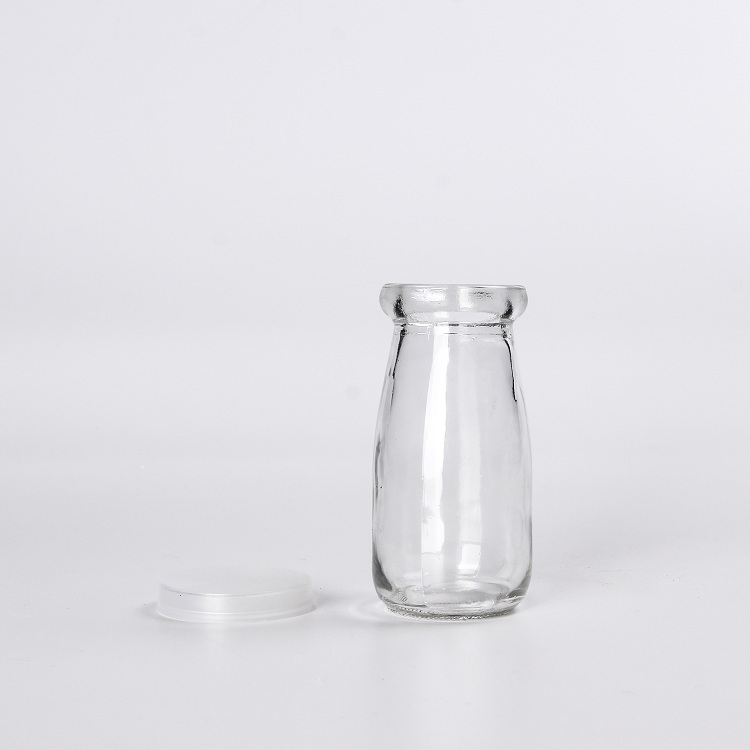 Clear 100ml 200ml Milk Pudding Glass Bottle With Plastic Cover For Jelly Yogurt Food Grade Container