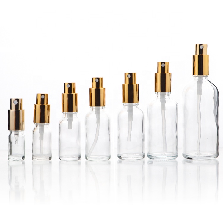 Clear 10ml 15ml 30ml 50ml Hand Sanitizer Oil Serum Glass Spray Bottle With Gold Screw Caps