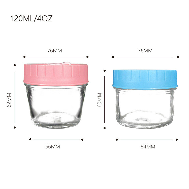Clear 120ml food storage airtight pudding jar glass pudding bottle with plastic lid