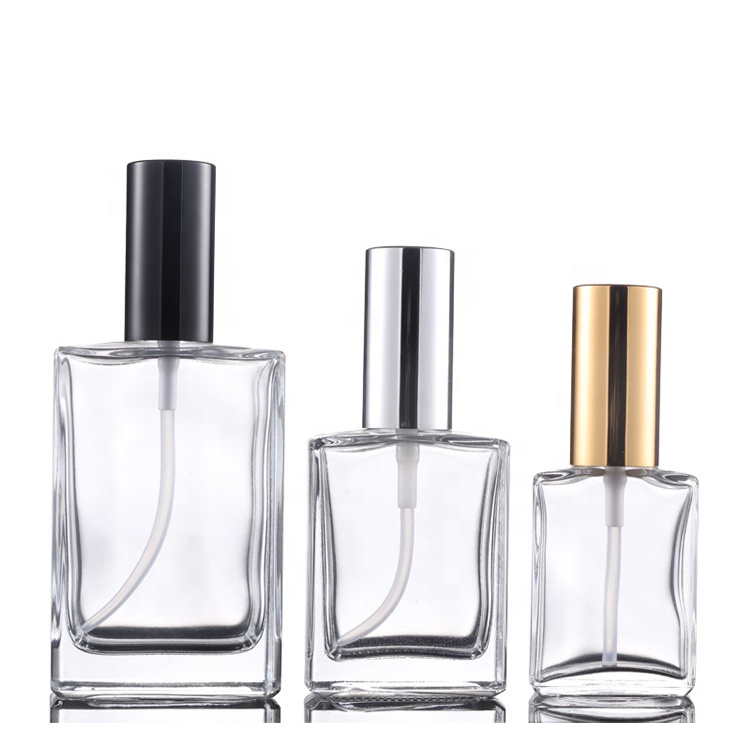 Clear 15ml 30ml 50ml 100ml perfume rectangular square glass bottle with lotion pump cap