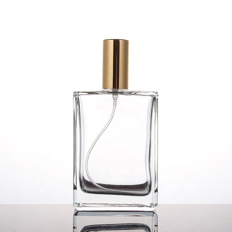 Clear 15ml 30ml 50ml 100ml perfume rectangular square glass bottle with lotion pump cap