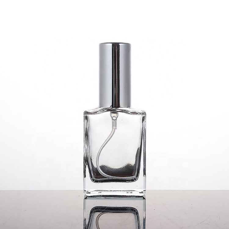 Clear 15ml 30ml 50ml 100ml perfume rectangular square glass bottle with lotion pump cap