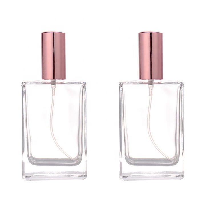Clear 15ml 30ml 50ml 100ml perfume rectangular square glass bottle with lotion pump cap