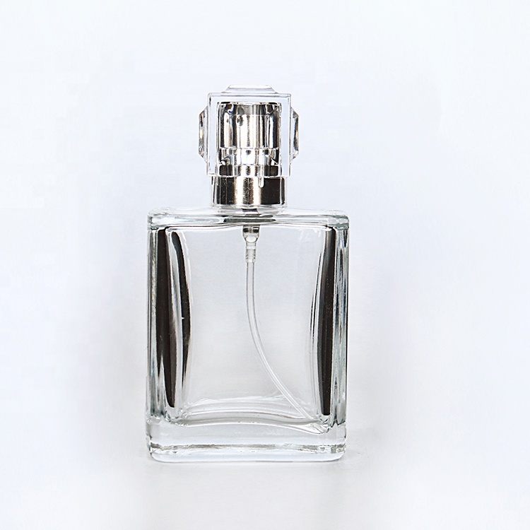 Clear 15ml 30ml 50ml 100ml perfume rectangular square glass bottle with pump spray cap